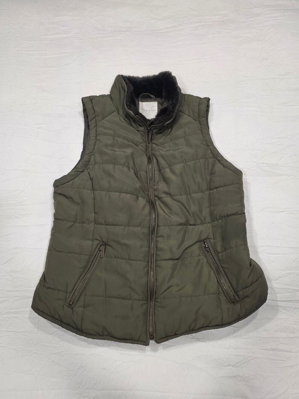 Copper Key Puffer Vest Women's Medium Green Faux Fur